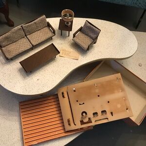 Vintage 1958 Mattel pre-Barbie MCM Dollhouse Furniture 3 room set with boxes